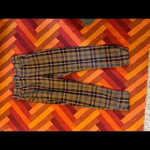 Bershka high waisted brown plaid medium trouser straight leg pants